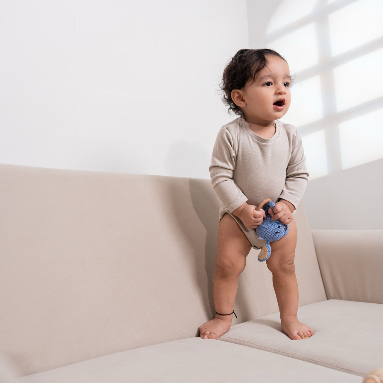 Premium cotton full sleeve Onesie / bodysuit for boys / girls - Grey solids