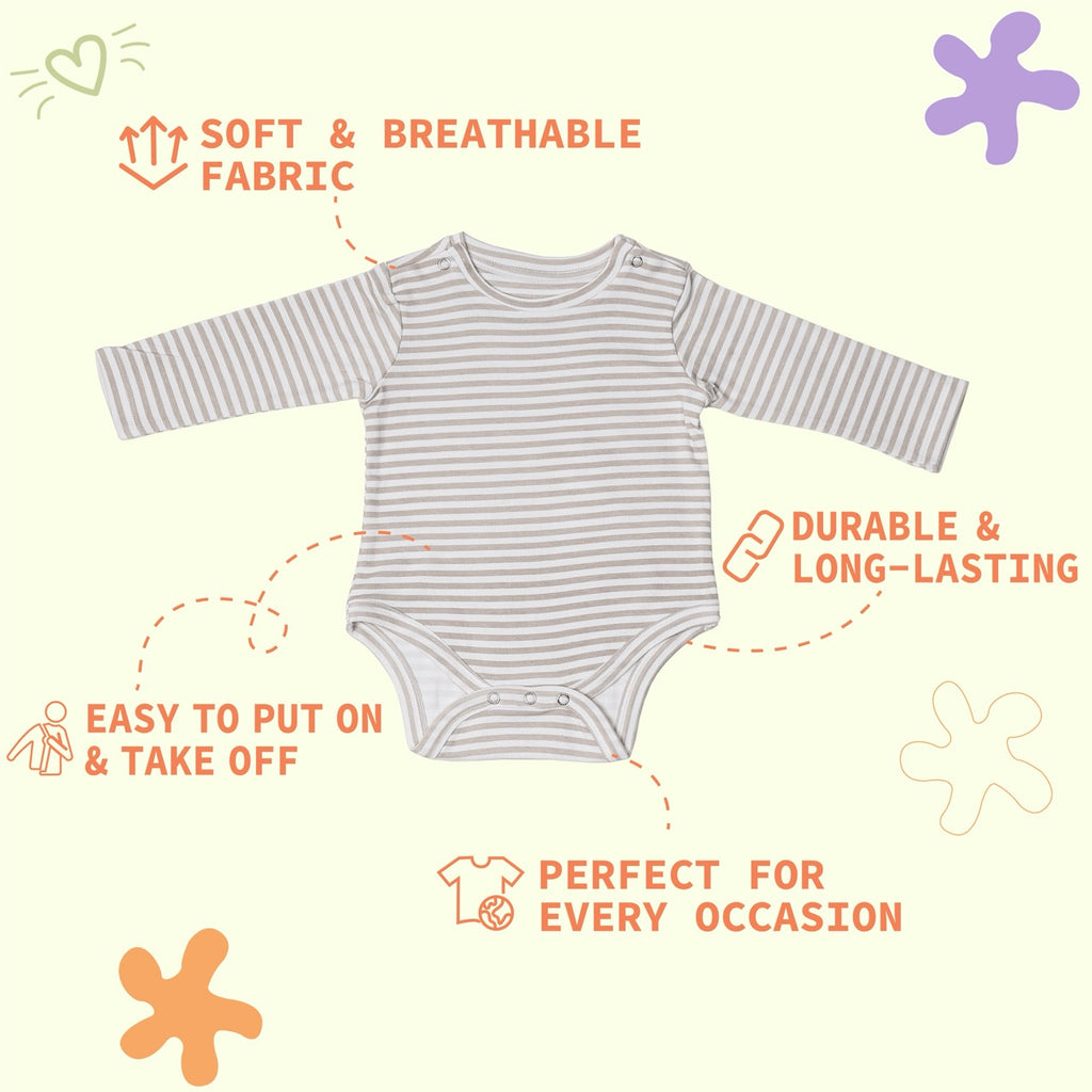 Combination of 3 - Onesies all over Elephant print, Grey stripes and Grey solids