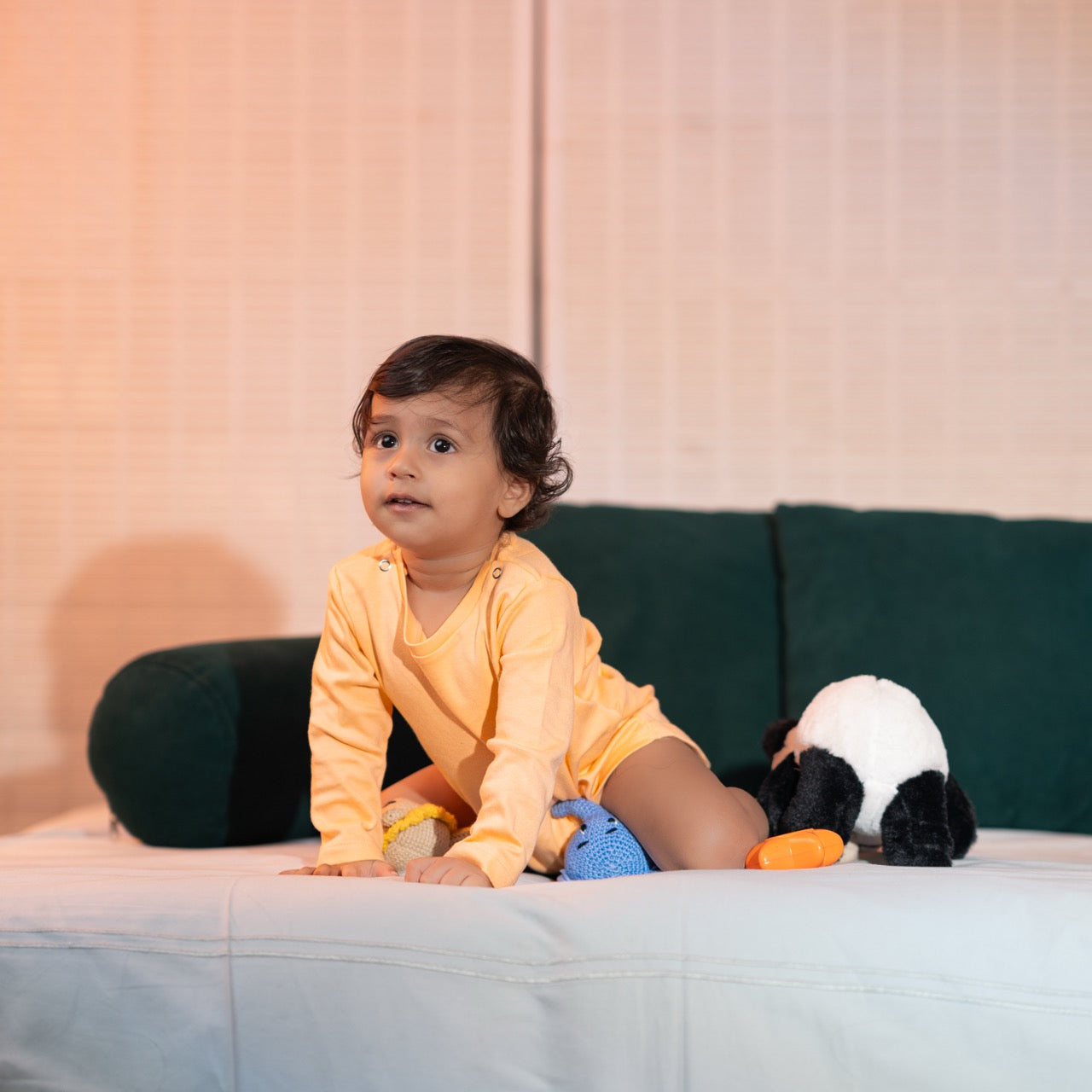 Premium cotton full sleeve Onesie / Bodysuit for boys / girls - Peach solids