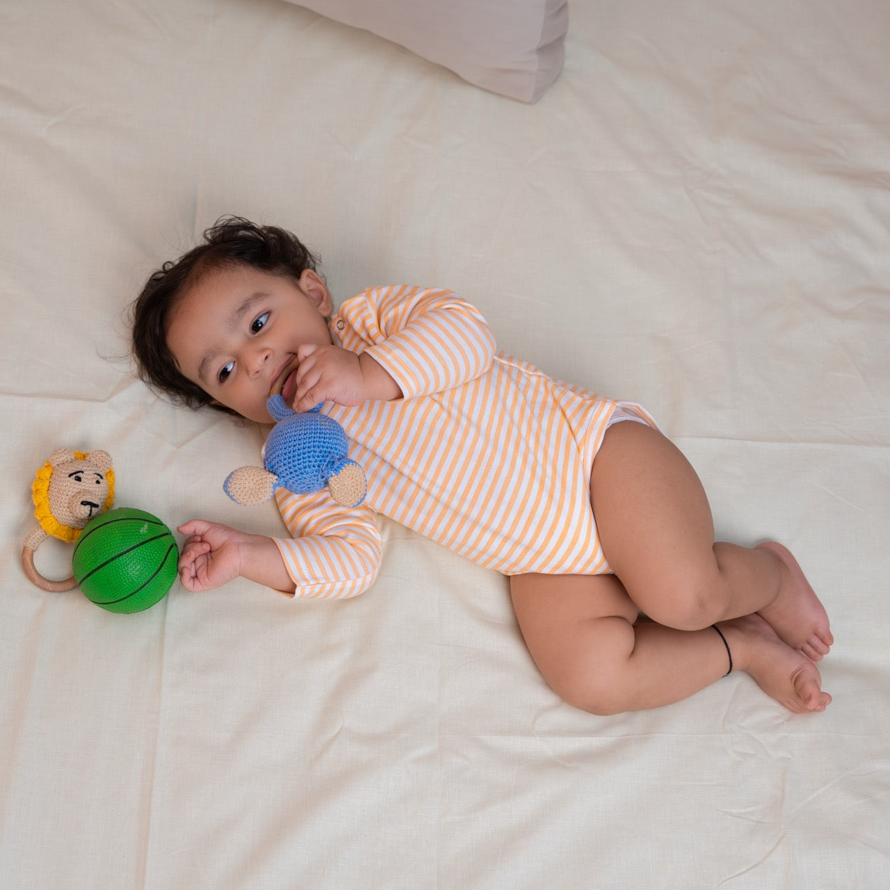 Premium cotton full sleeve Onesie / Bodysuit for boys / girls - Peach stripes