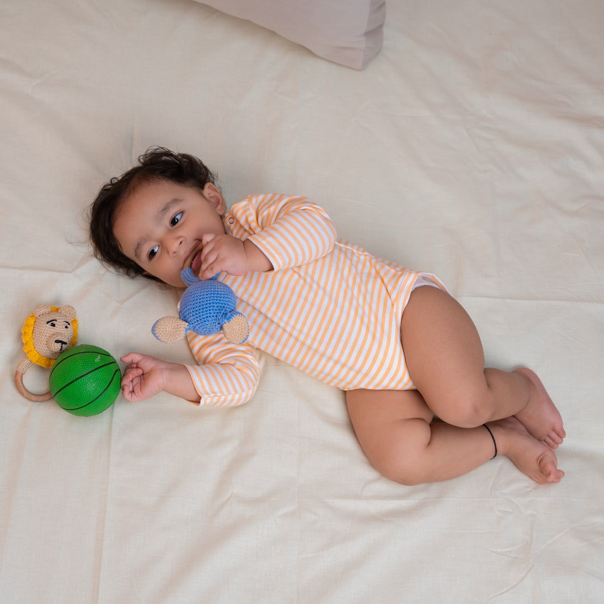 Premium cotton full sleeve Onesie / Bodysuit for boys / girls - Peach stripes