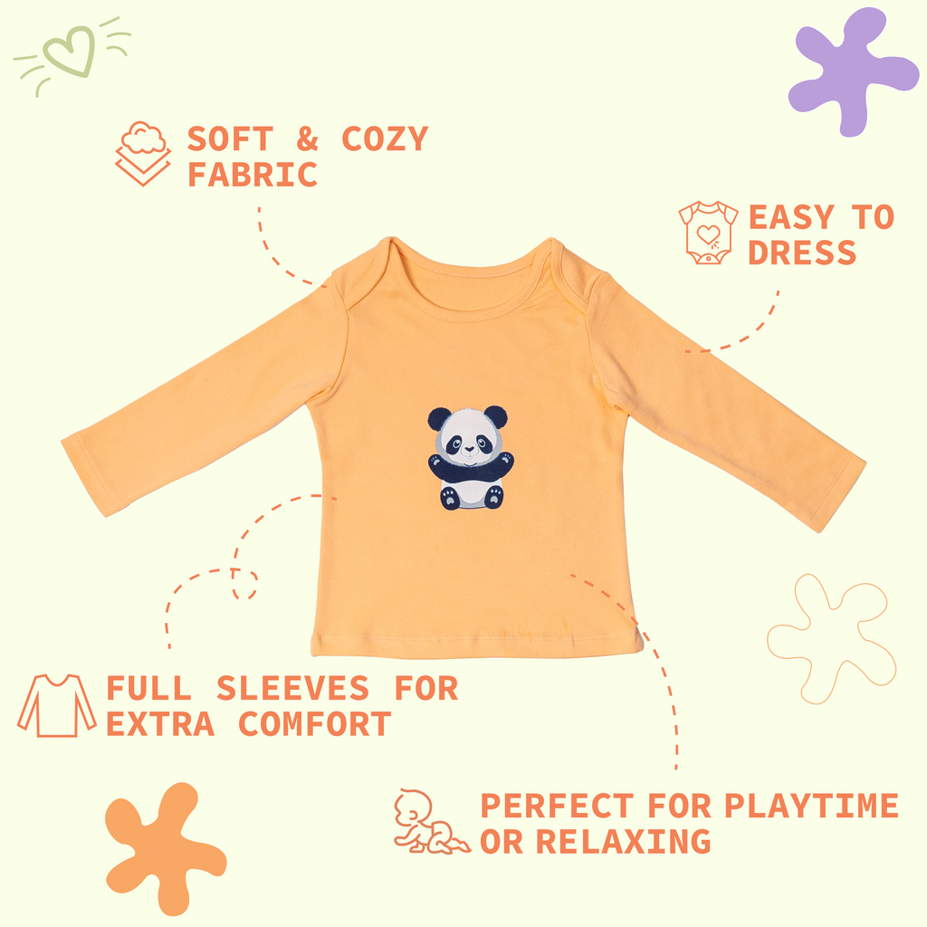 Combination of 4 - T-shirts Peach stripes, Peach solids with Panda print, Grey stripes, Grey solids with Elephant print