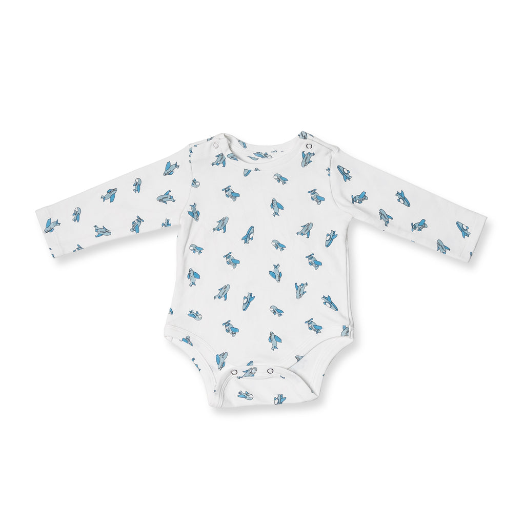 Combination of 2 - Onesies all over Giraffe print and all over Aeroplane print