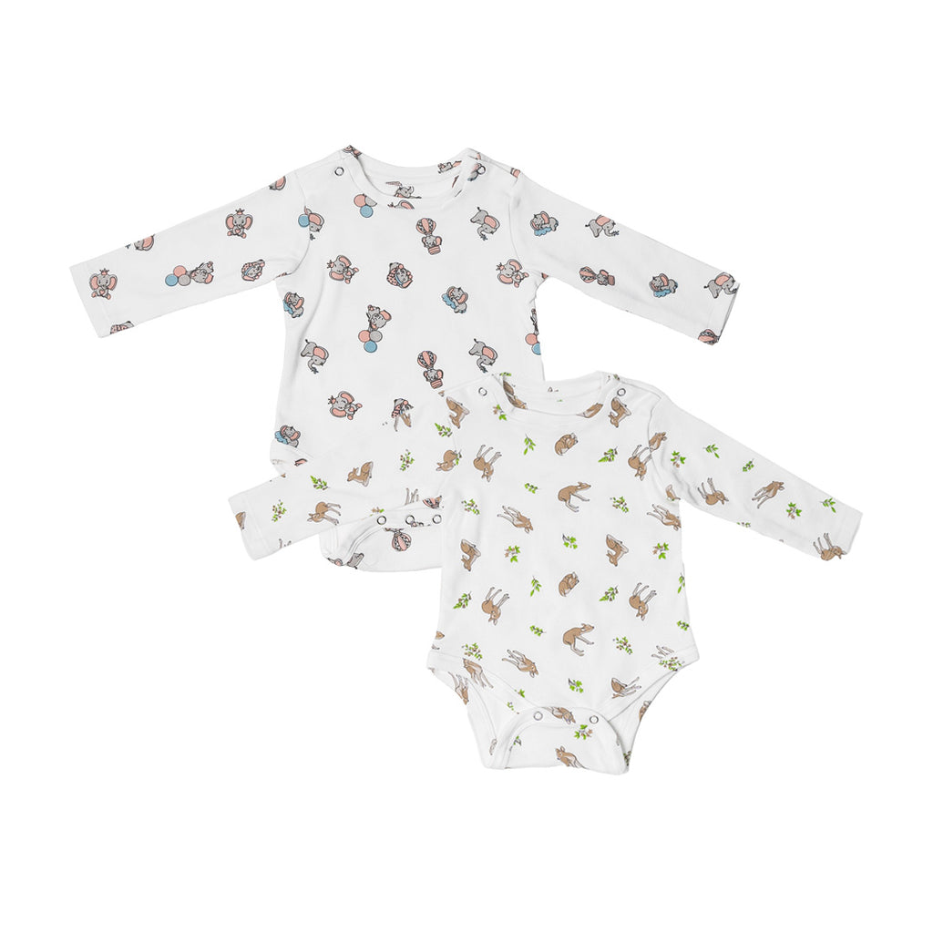 Combination of 2 - Onesies all over Elephant print and all over Deer print