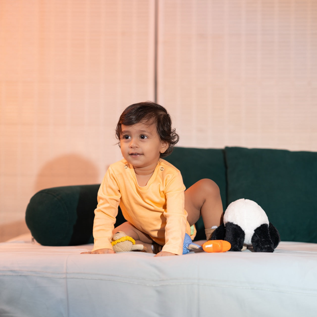 Premium cotton full sleeve Onesie / Bodysuit for boys / girls - Peach solids