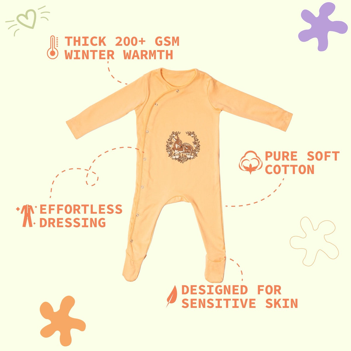 Combination of 2 - Rompers Peach stripes and Peach solids with Deer print
