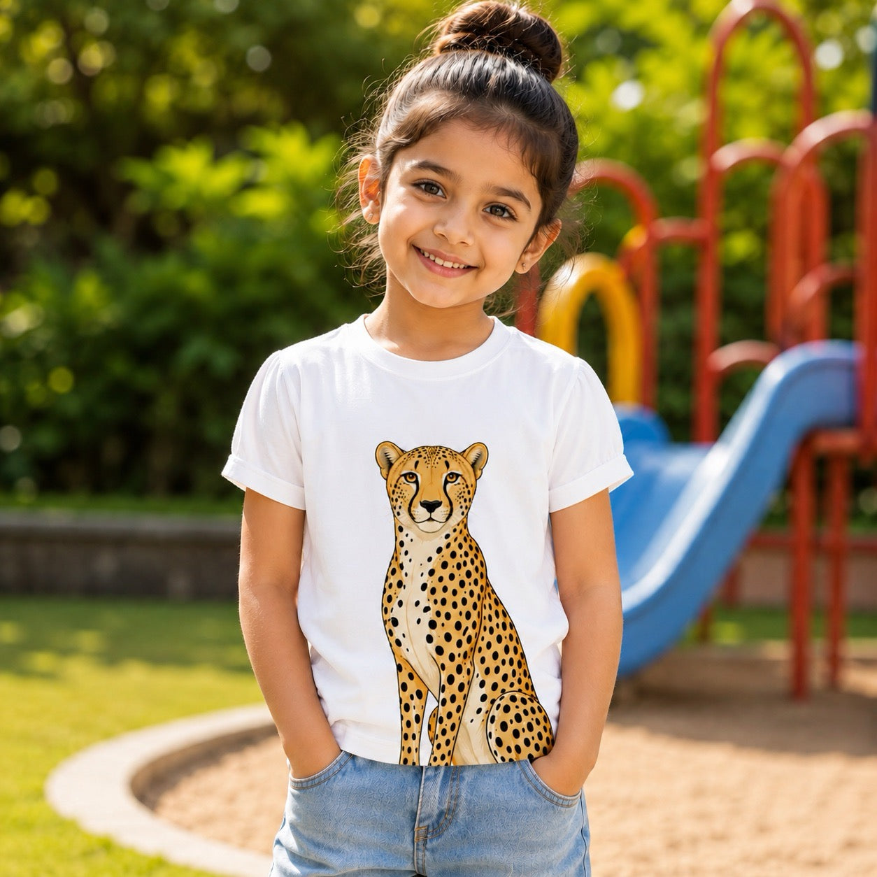 Pretty-Eyed Cheetah Kids T-Shirt – 100% Cotton