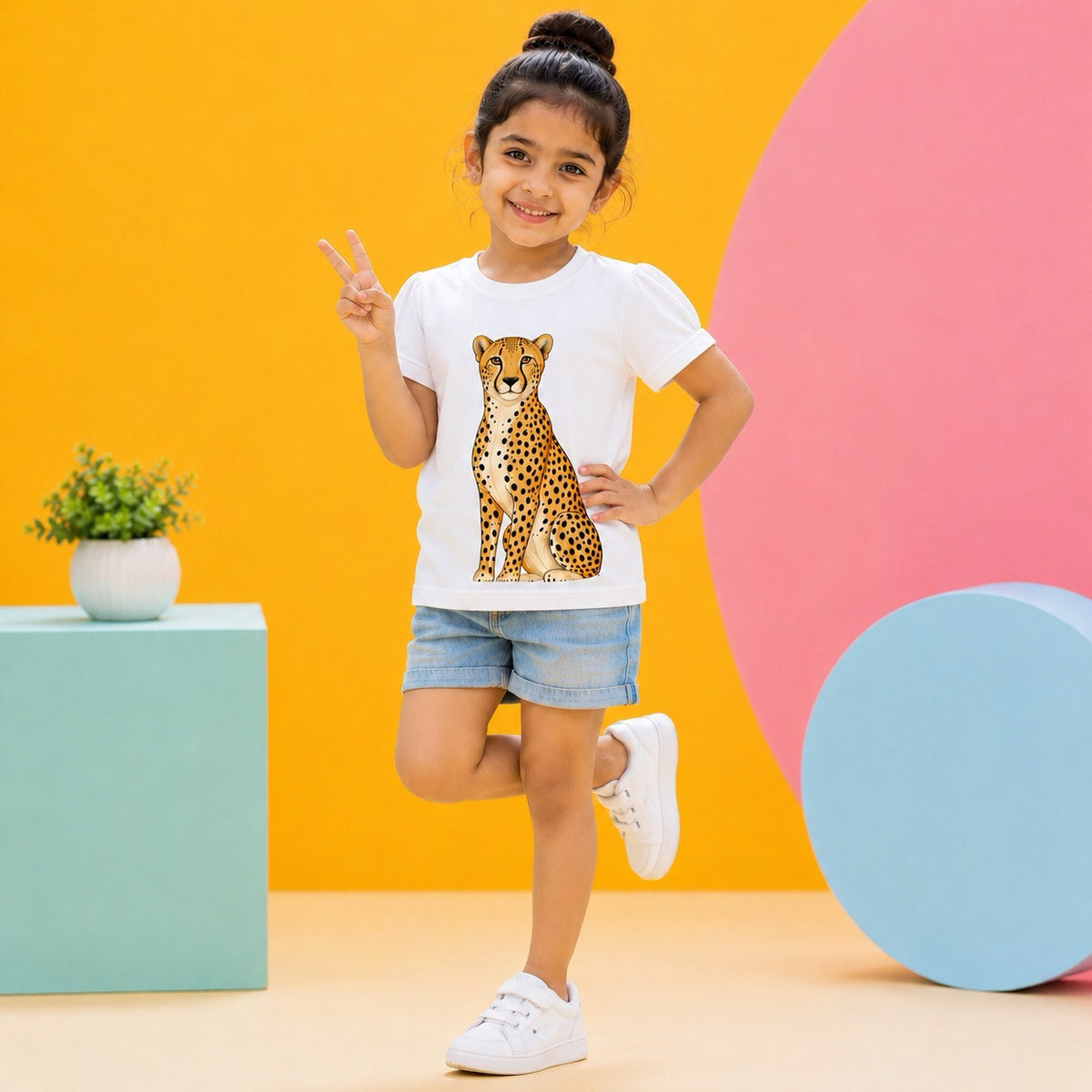 Pretty-Eyed Cheetah Kids T-Shirt
