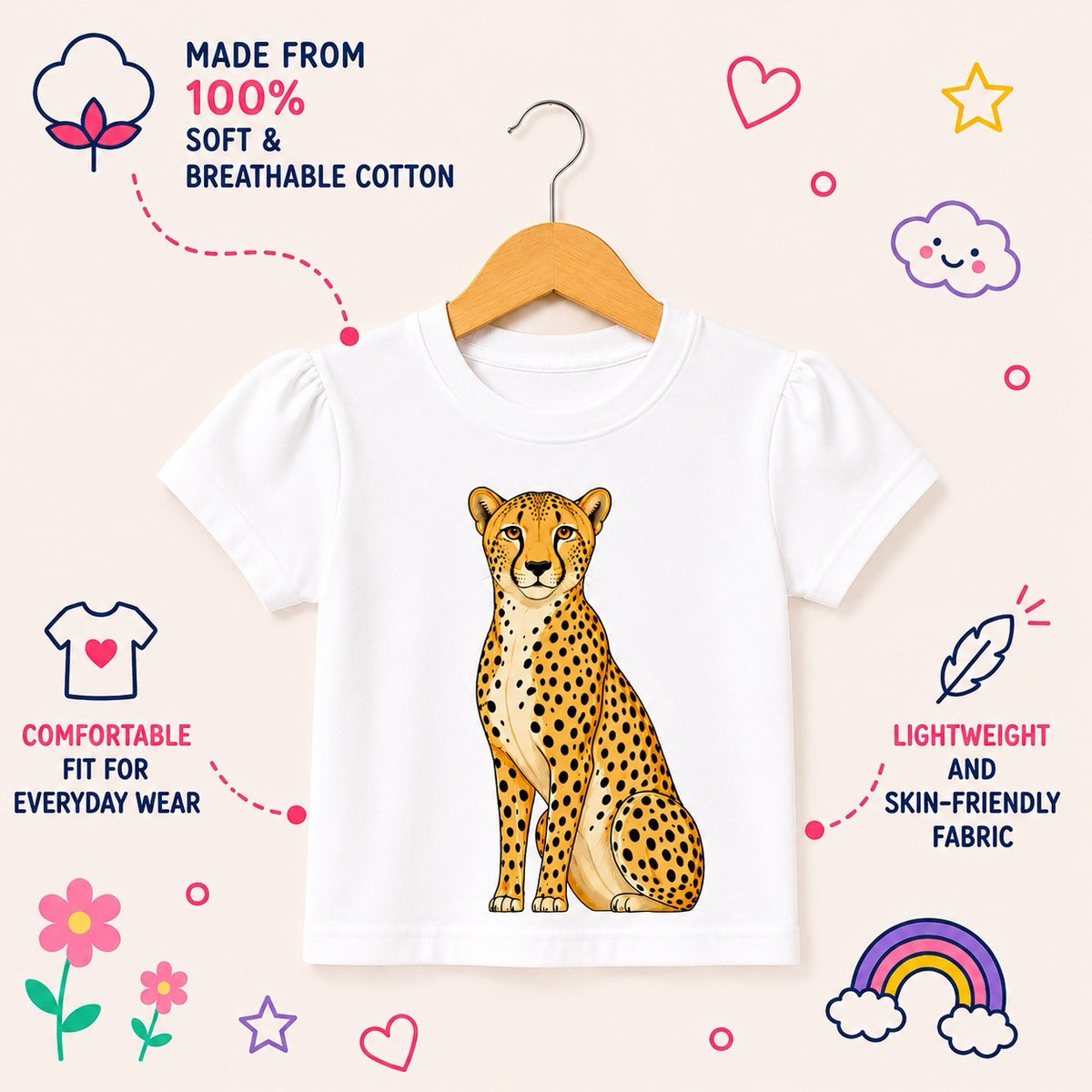 Pretty-Eyed Cheetah Kids T-Shirt