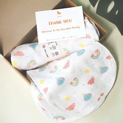 Combination of Rainbow Print Bamboo Swaddle And Curved Burp Cloth