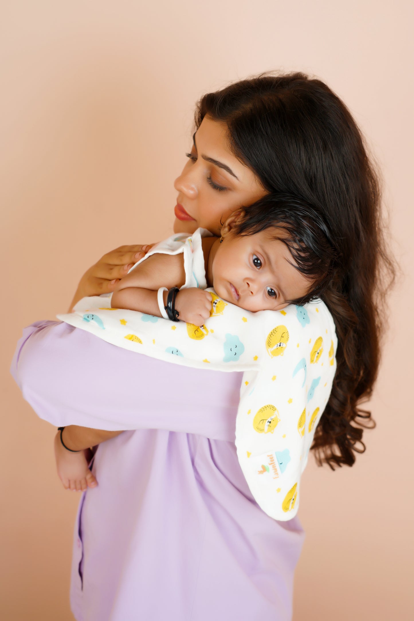 Combination of Cat And Moon Print And Rainbow Print Bamboo Curved Burp Cloth