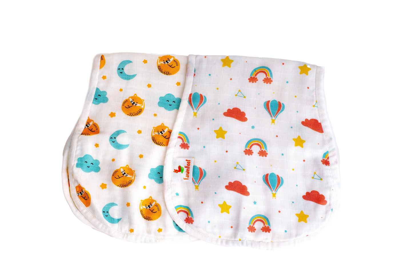 Combination of Cat And Moon Print And Rainbow Print Bamboo Curved Burp Cloth