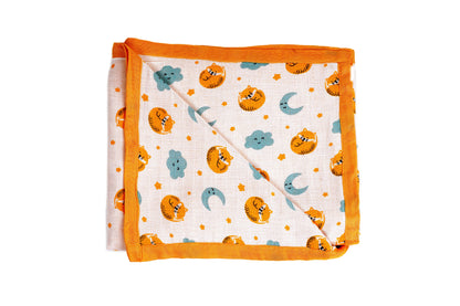 Combination Of Cat And Moon Print Bamboo Swaddle, Hooded Towel, Blankets, Jhabala, Square Wash Cloth, Curved Burp Cloth (Pack of 6)