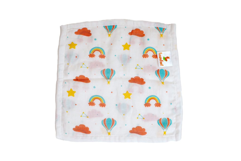 Combination Of 2 Cat And Moon Print And 2 Rainbow Print Square Wash Cloths (Pack of 4)