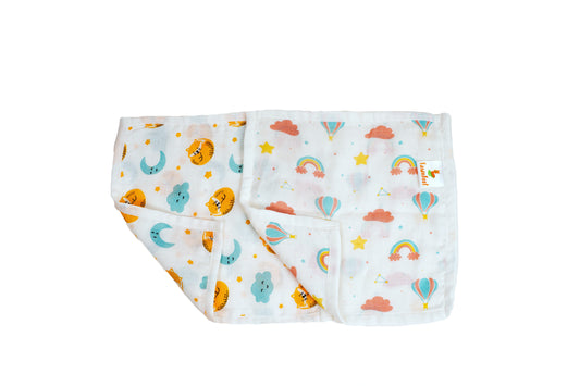 Combination Of Cat And Moon Print And Rainbow Print Square Wash Cloth (Pack of 2)