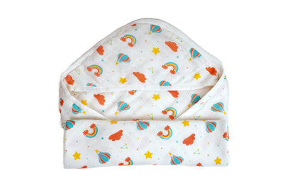 Combination of Rainbow Print Bamboo Hooded Towel and Square wash cloth