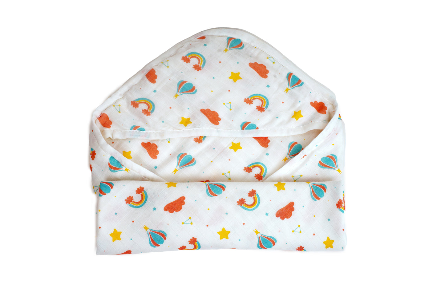 Combination Of Rainbow Print Bamboo Swaddle, Hooded Towel, Blankets, Jhabala, Square Wash Cloth, Curved Burp Cloth (Pack of 6)