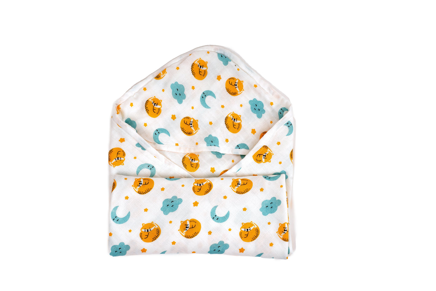 Clean up with Cat and Moon Print Bamboo Hooded Towel