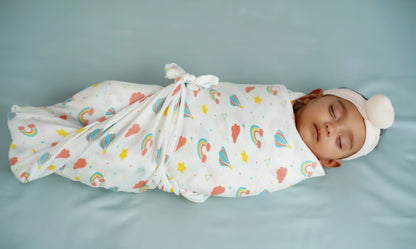 Cuddle up in Rainbow Print Bamboo Swaddle