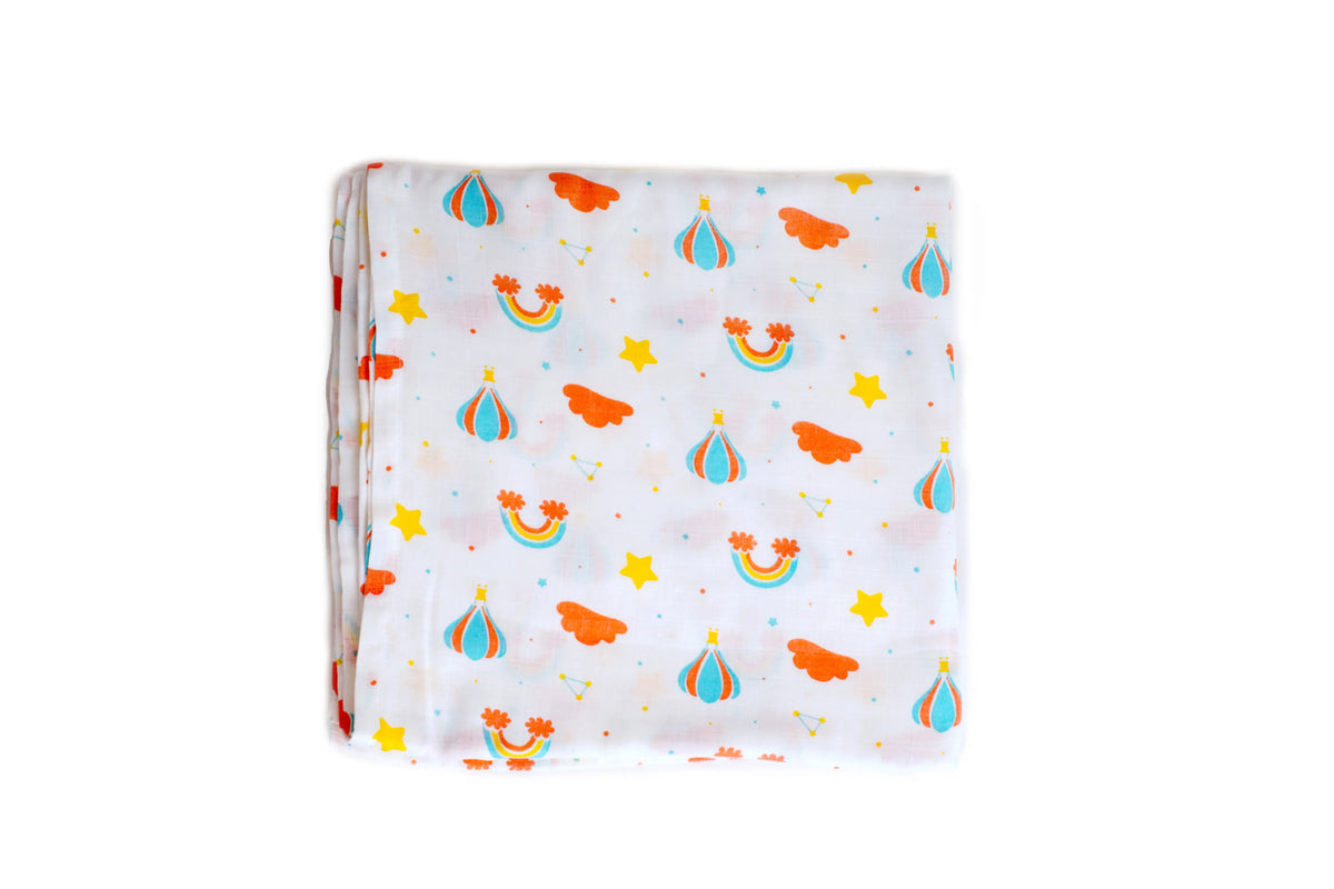 Combination of Cat And Moon Print And Rainbow Print Bamboo Swaddle