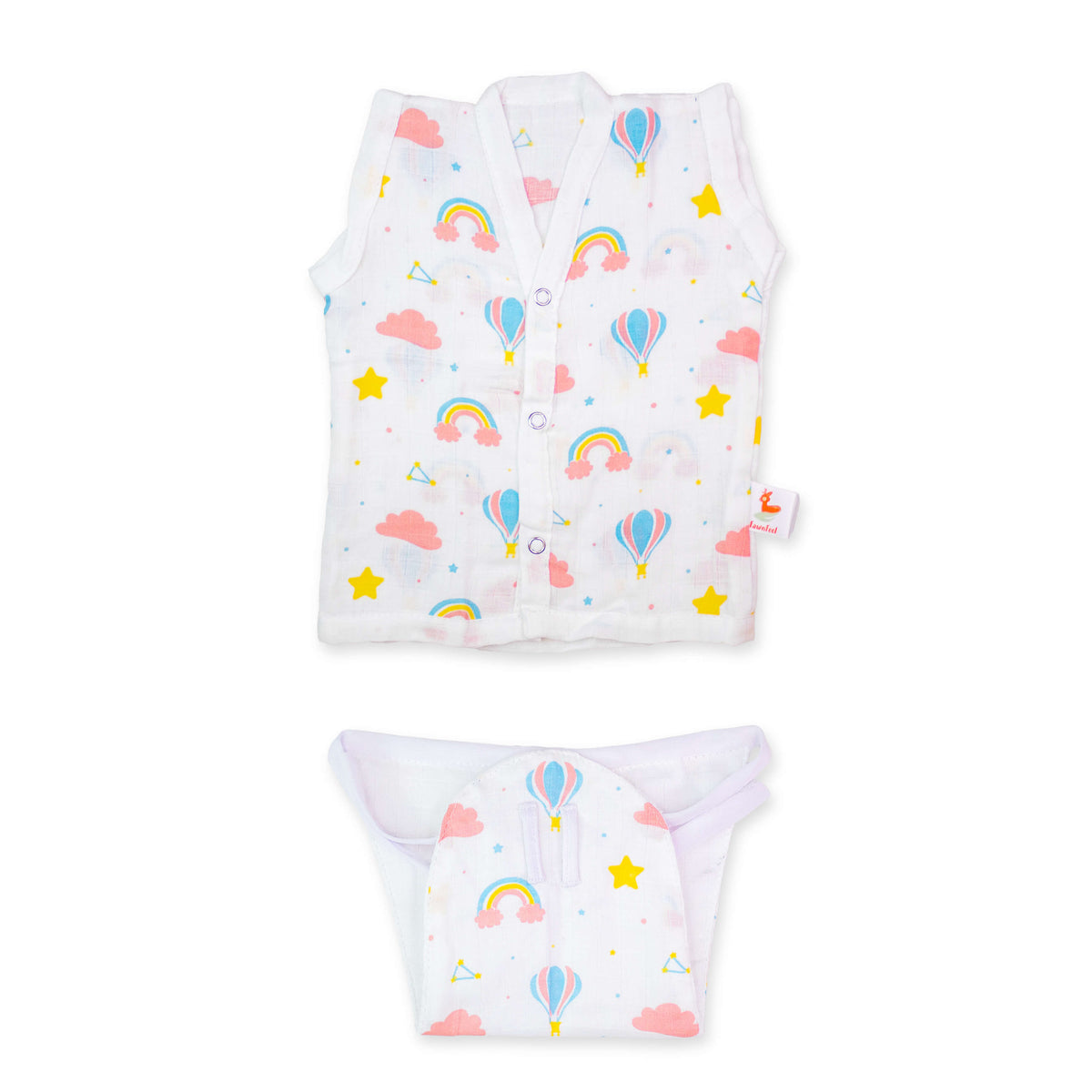 Set of Cat & Moon Print, Rainbow Print & Fawn Print Jhabla & Nappy (Set of 3)