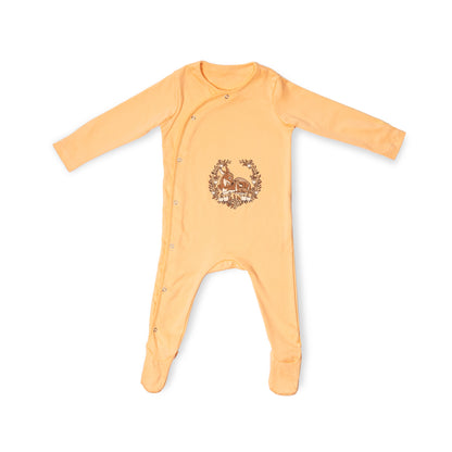 Premium Cotton full sleeve Sleepsuit / Romper for boys / girls - Peach - Deer print