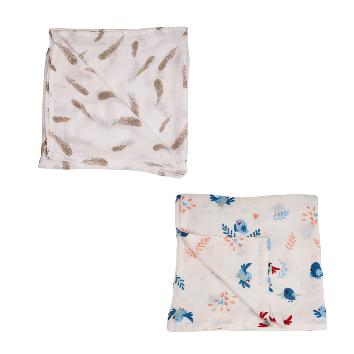 Cuddle up in Chirpy Bird Print And Feather Print Bamboo Swaddle