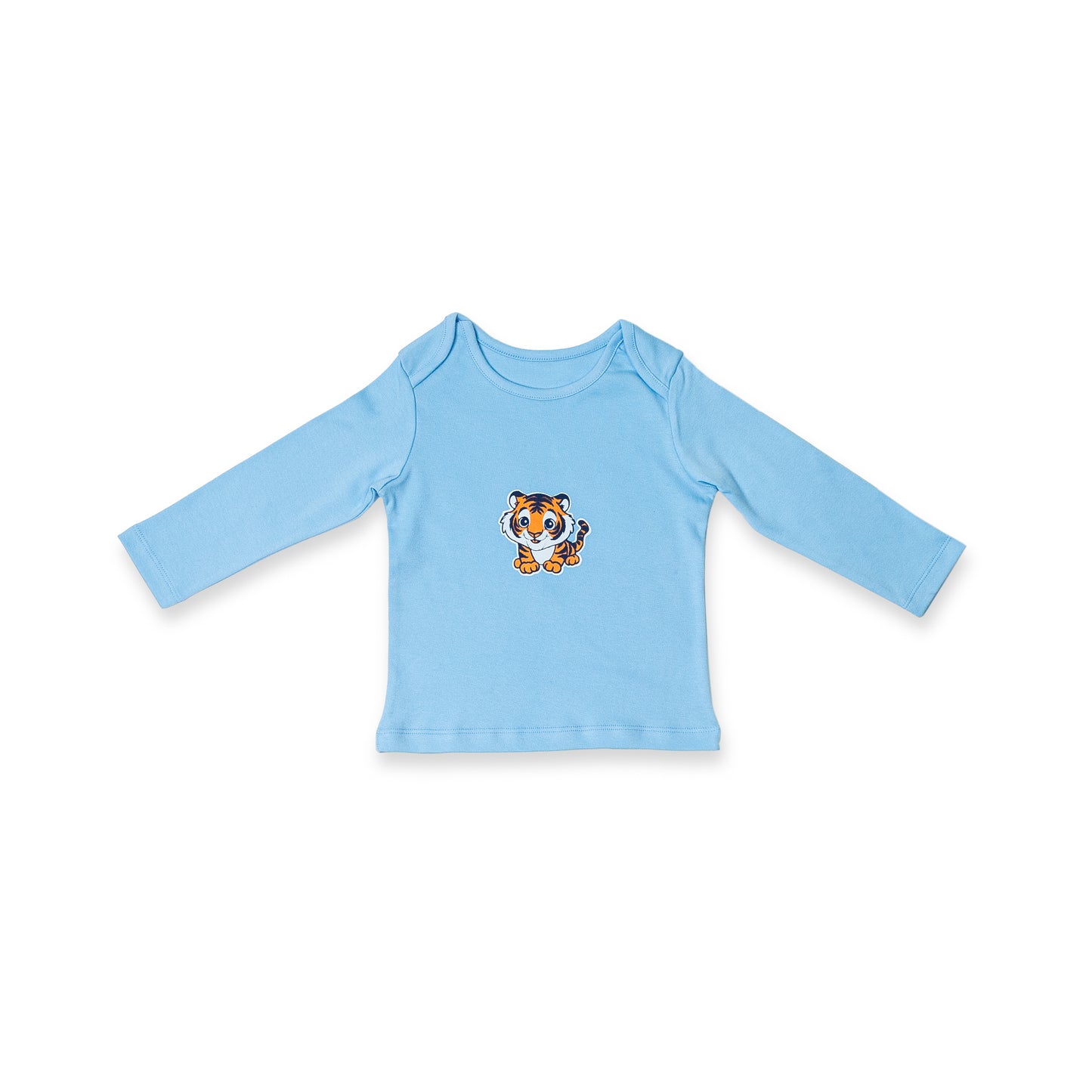 Combination of 3 - T-shirts Blue stripe, Blue solids with Tiger print and all over Aeroplane print