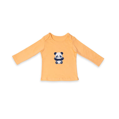 Combination of 3 - T-shirts Grey solids with Elephant print, Peach solids with Panda print and Yellow solids with Heart print