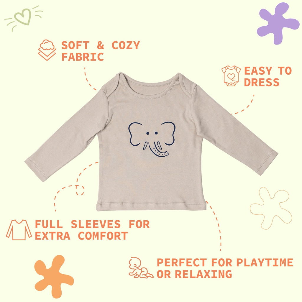 Combination of 3 - T-shirts Grey stripes, Grey solids with Elephant print and all over Elephant print