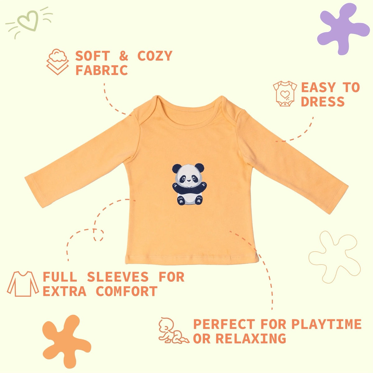 Combination of 2 - T-shirts Peach solids with Panda print and Grey solids with Elephant print