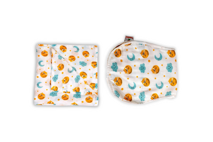 Combination of Cat And Moon Print Bamboo Swaddle And Curved Burp Cloth