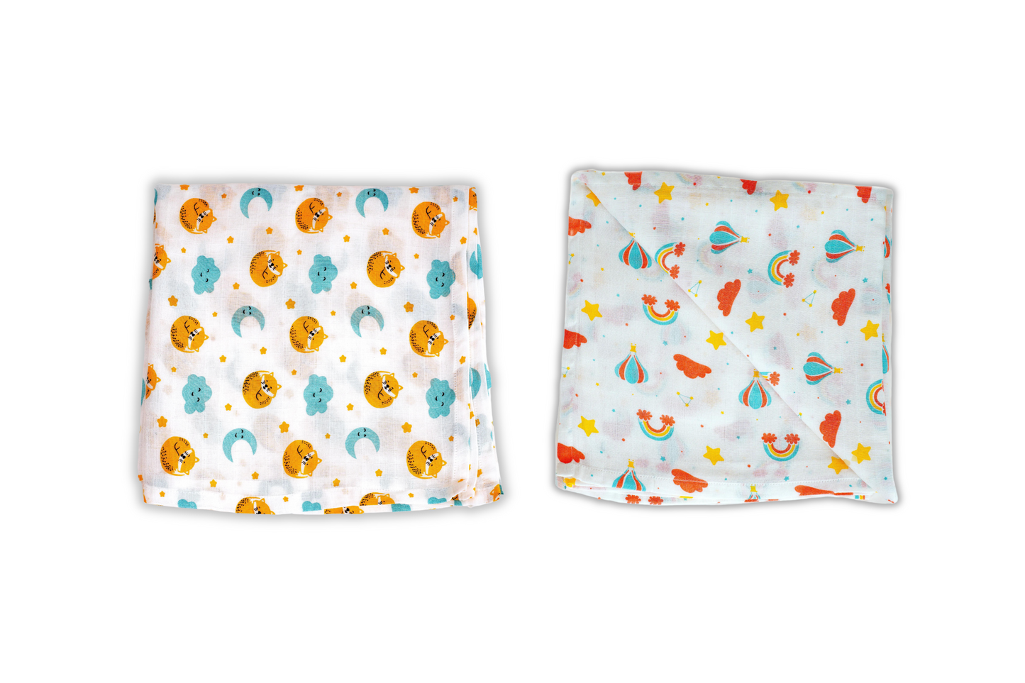 Combination of Cat And Moon Print And Rainbow Print Bamboo Swaddle