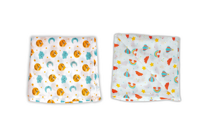 Combination of Cat And Moon Print And Rainbow Print Bamboo Swaddle