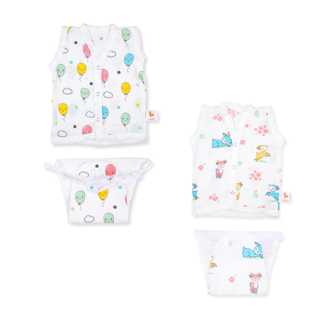 Set of Balloon Print & Fawn Print Jhabla & Nappy (Set of 2)