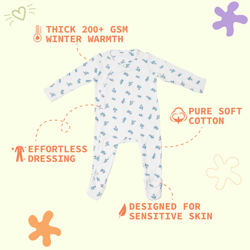 Premium cotton full sleeve Sleepsuit/ Romper for boys / girls - All Over Aeroplane print