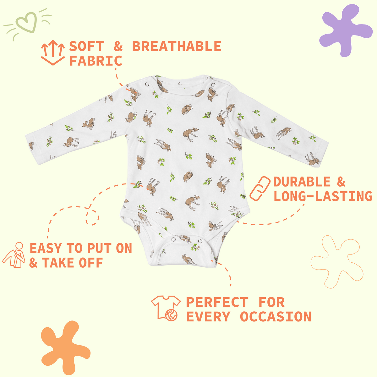 Premium cotton full sleeve Onesie / Bodysuit for boys / girls - Deer print