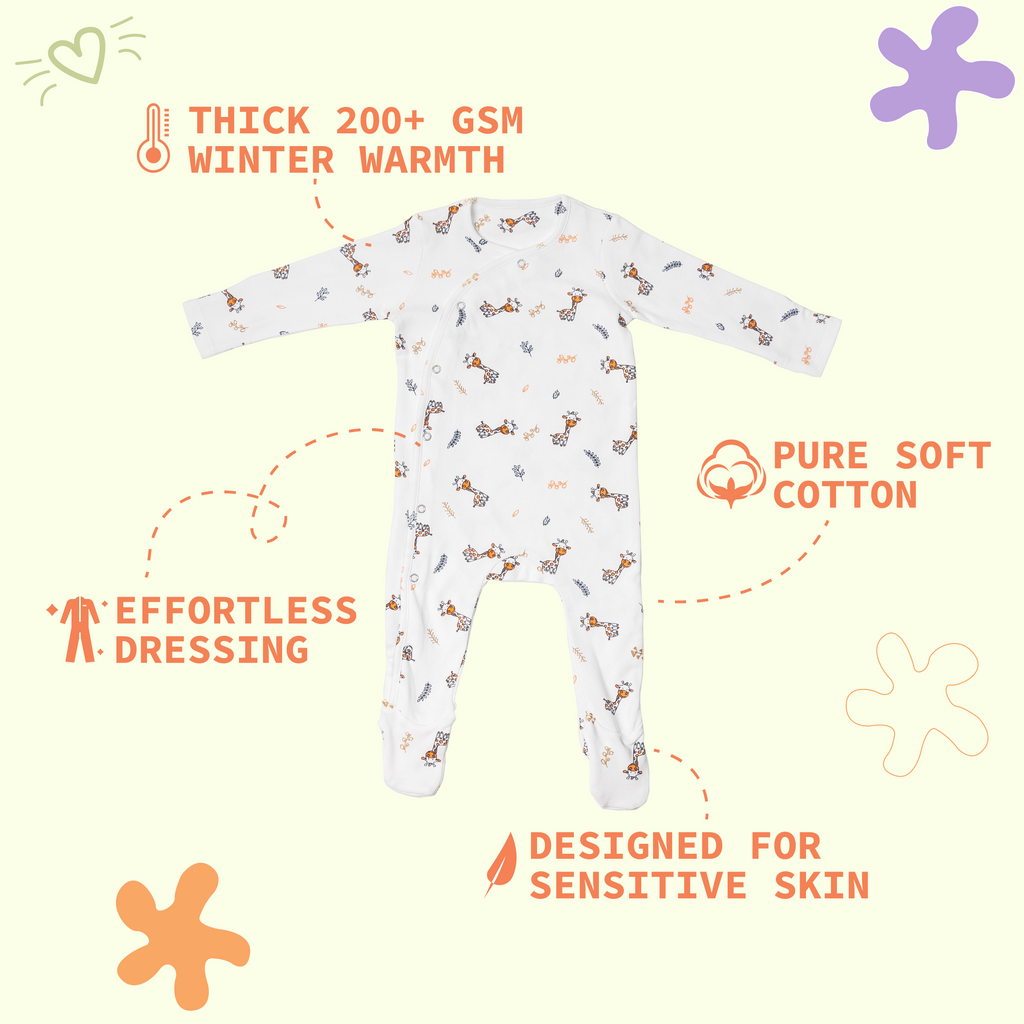 Premium cotton full sleeve Sleepsuit/ Romper for boys / girls - All over Giraffe print
