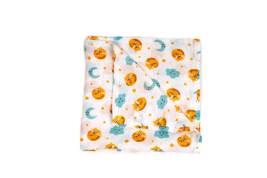 Cuddle up in Cat And Moon Print Bamboo Swaddle