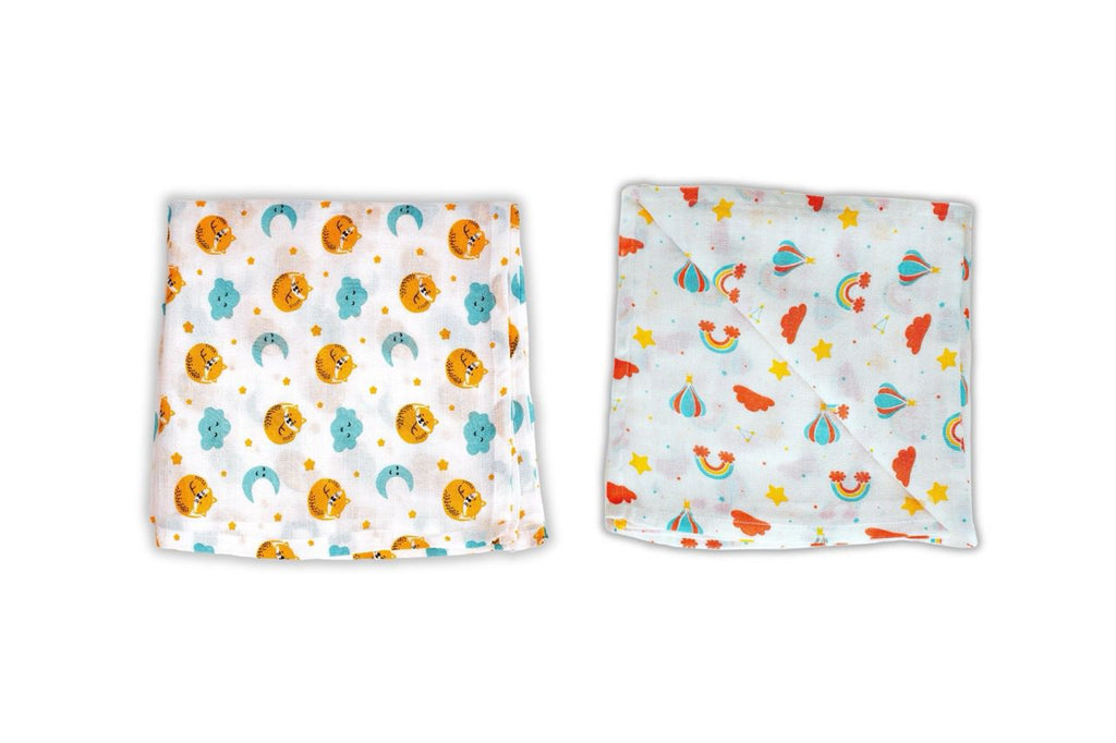 Combination of Cat And Moon Print And Rainbow Print Bamboo Swaddle