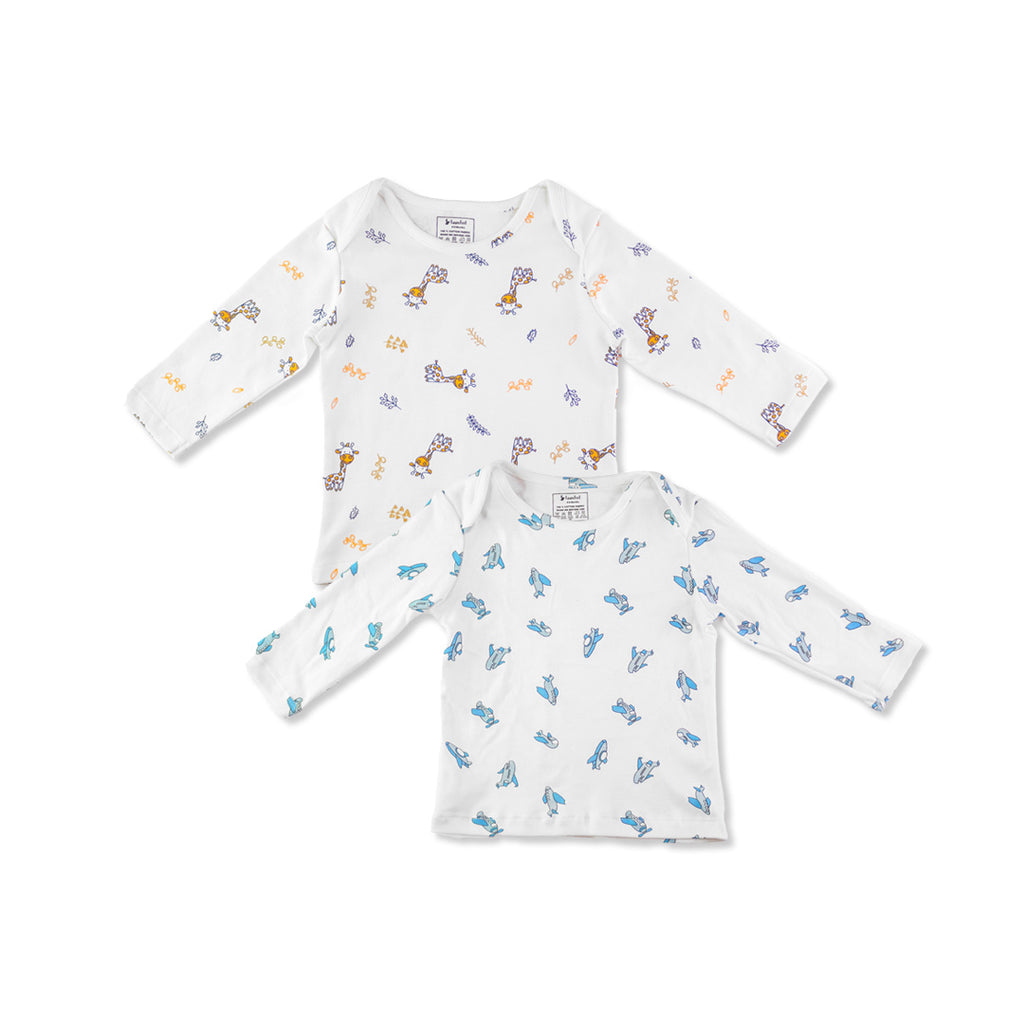 Combination of 2 - T-shirts all over Giraffe print and all over Aeroplane print