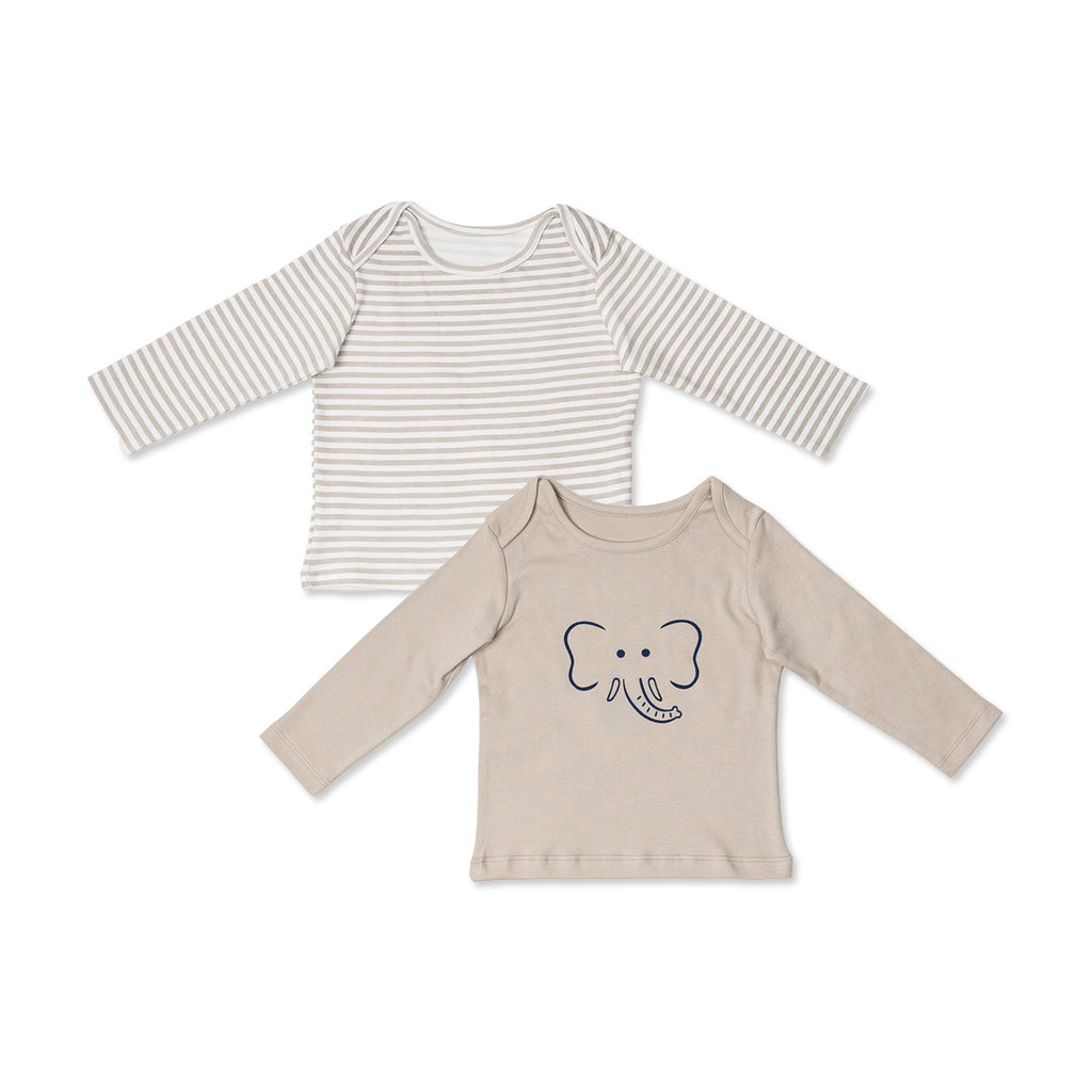 Combination of 2 - T-shirts Grey stripes and Grey solids with Elephant print