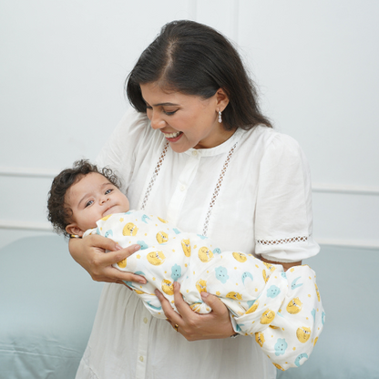 Cuddle up in Cat And Moon Print Bamboo Swaddle