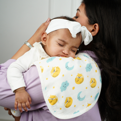 Combination of Cat And Moon Print And Rainbow Print Bamboo Curved Burp Cloth