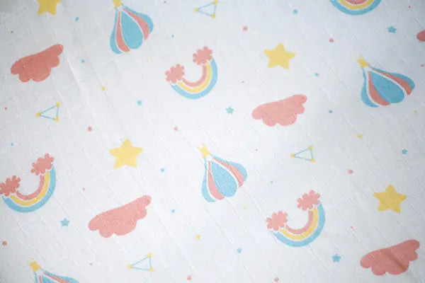 Combination of Rainbow Print Bamboo Swaddle And Curved Burp Cloth