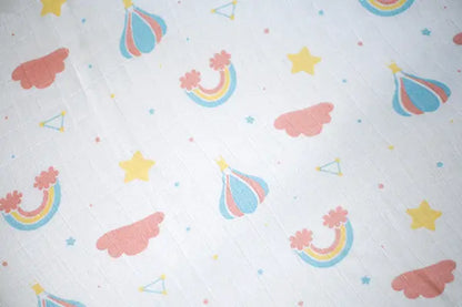 Combination of Rainbow Print Bamboo Swaddle And Curved Burp Cloth