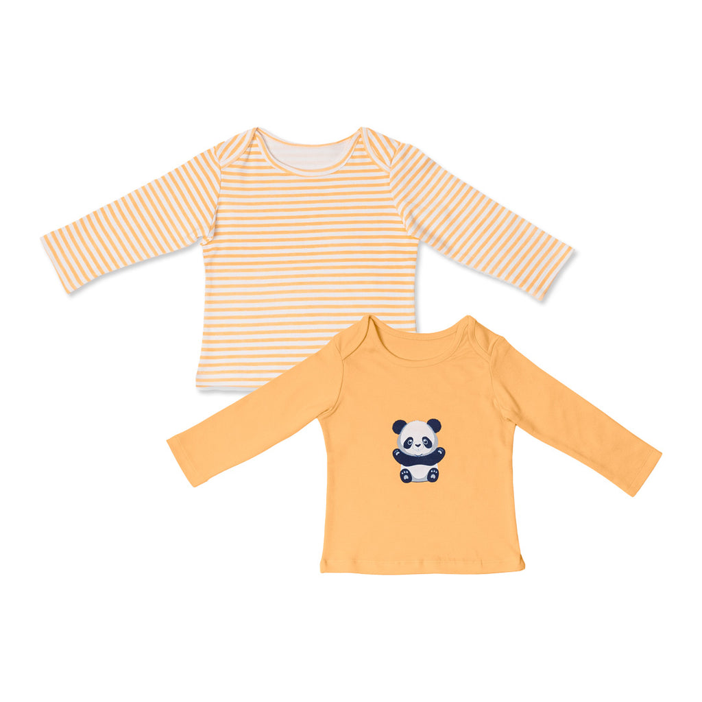 Combination of 2 - T-shirts Peach stripes and Peach solids with Panda print