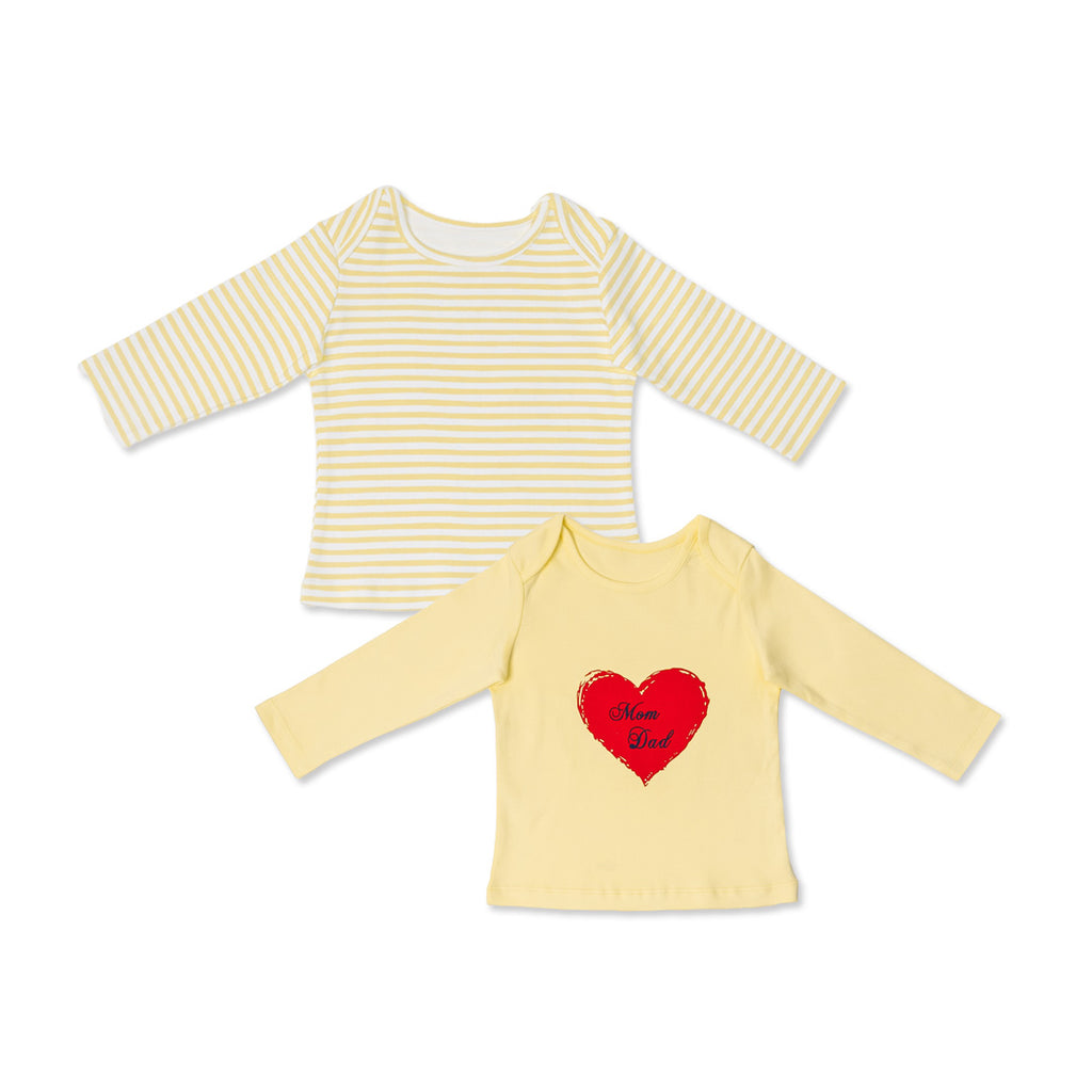 Combination of 2 - T-shirts Yellow stripes and Yellow solids with Heart print